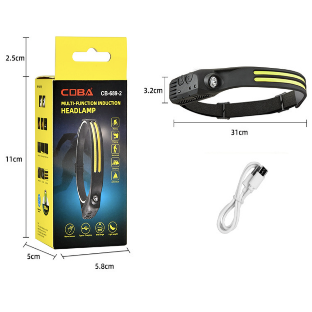 Outdoor Camping Waterproof Muti-function Lightweight Adjustable Rechargeable COB LED Strip Headlamp