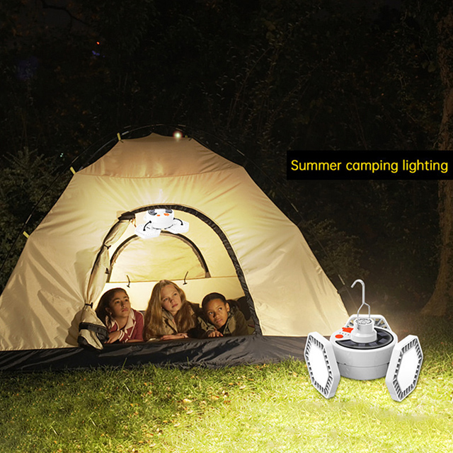 Outdoor Three-sided LED Camping Bulb Light Solar Charging Night Market Indoor Portable Emergency Lighting