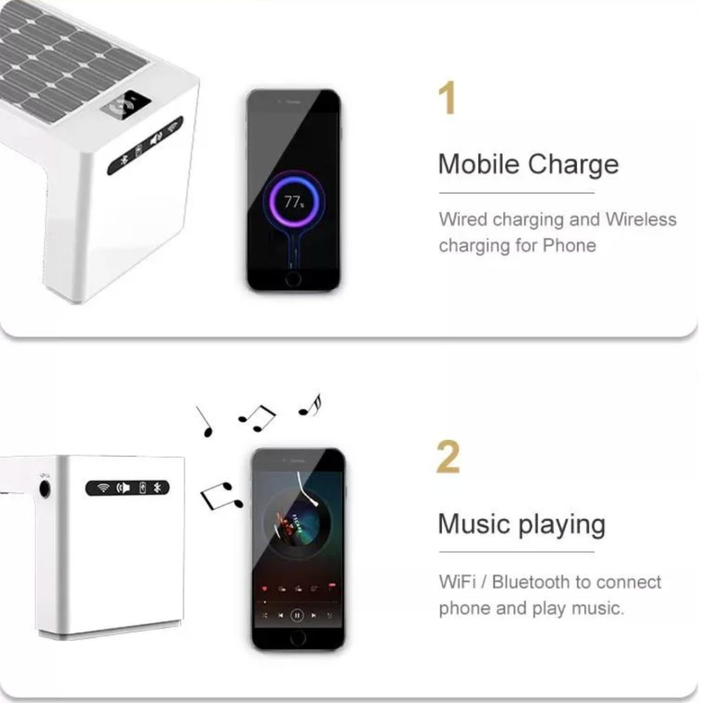 2024 Multi-functional Outdoor Garden Stainless Steel Phone Charging Solar Powered Bench Smart Solar Seat with Panel And Wifi