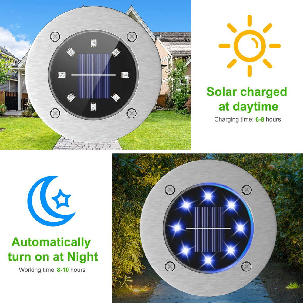 Waterproof 8 LED Pathway Landscape Outdoor Buried Under Ground Pathway Solar LED Lawn Light