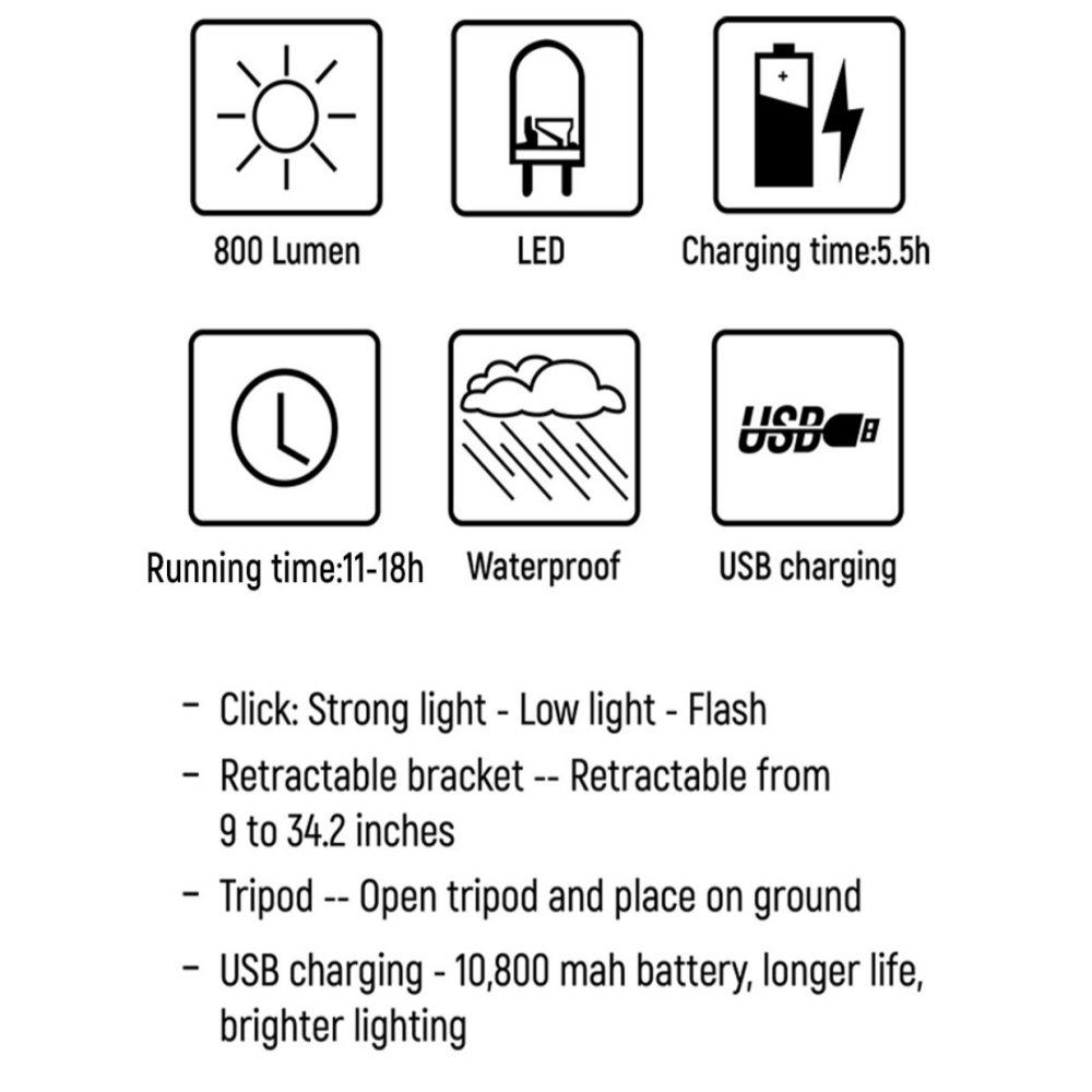 Portable Outdoor Waterproof Work Light Rechargeable Emergency Led Camping Lamp with Stand Holder