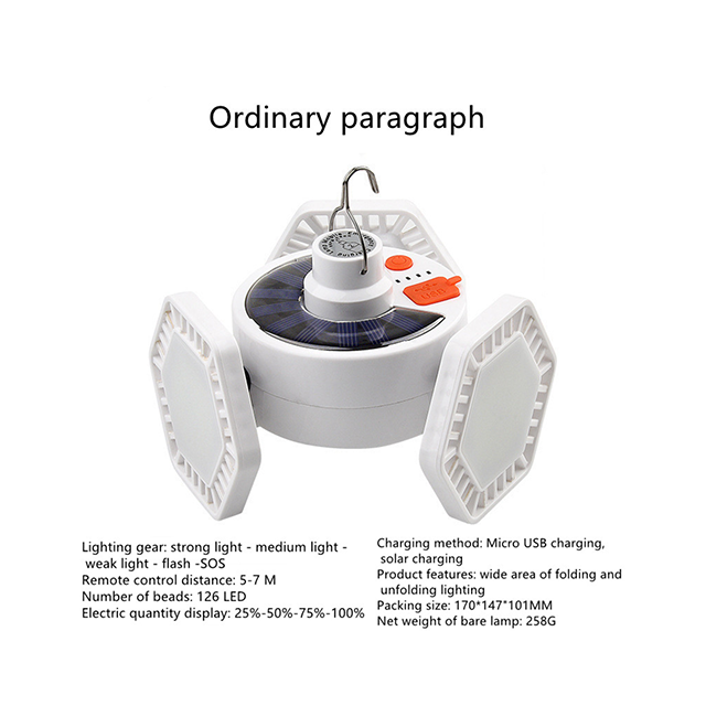 Outdoor Three-sided LED Camping Bulb Light Solar Charging Night Market Indoor Portable Emergency Lighting