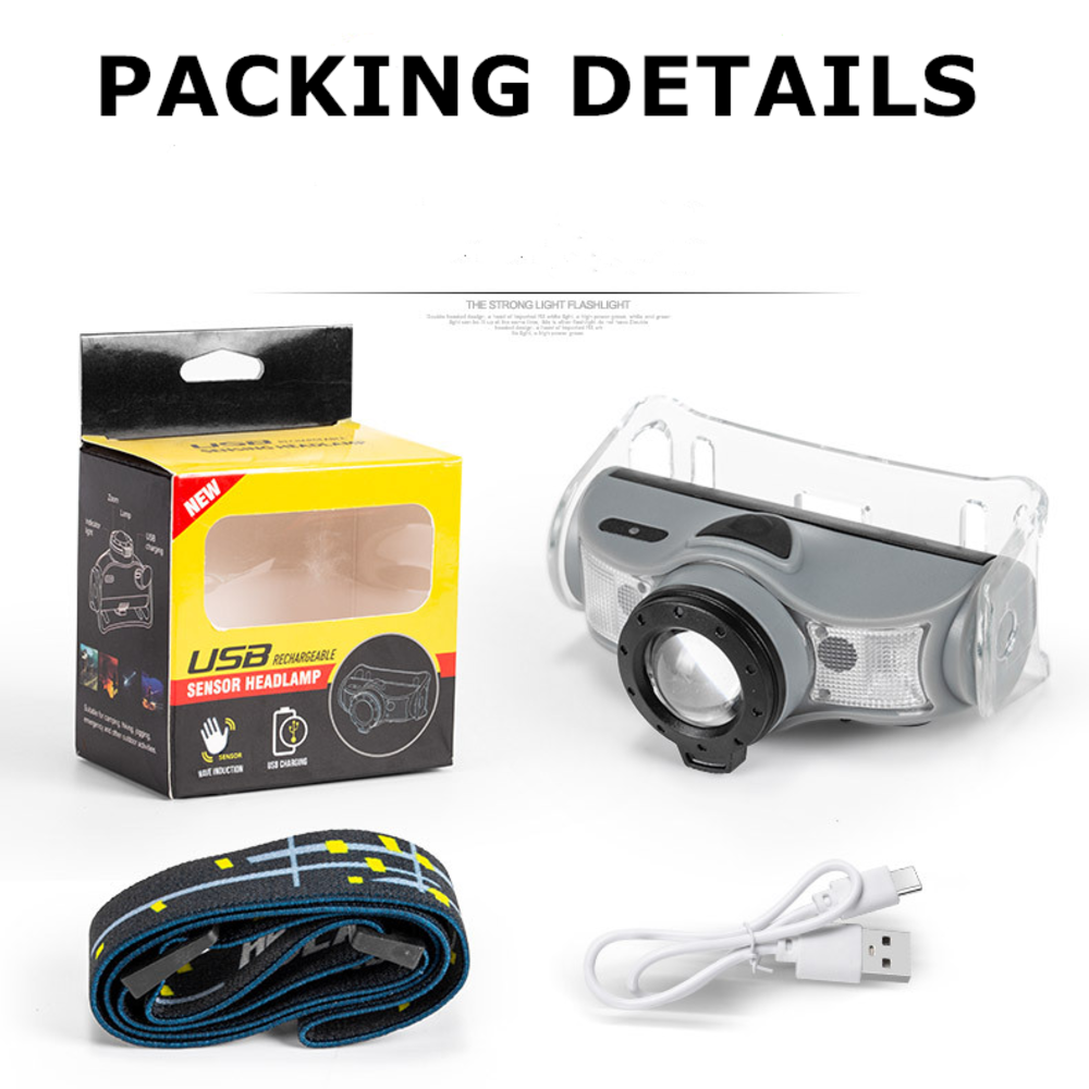 Sensor Lightweight Super Bright Waterproof XPE LED Wide Beam Rechargeable Headlamp for Outdoor Hiking Repairing