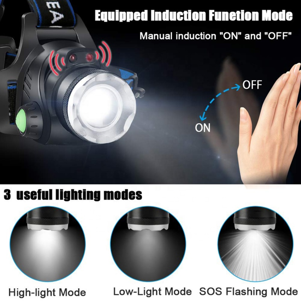 High Power USB Rechargeable Red Light Headlamp Led T6 Head Lights Camping Mining 18650 Lithium Aluminum Head Torch Headlamp