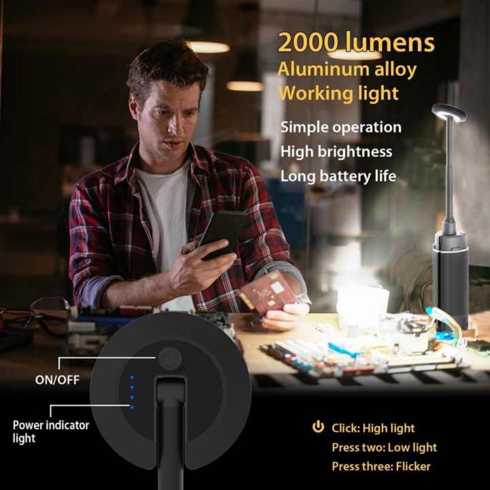 Portable Outdoor Waterproof Work Light Rechargeable Emergency Led Camping Lamp with Stand Holder