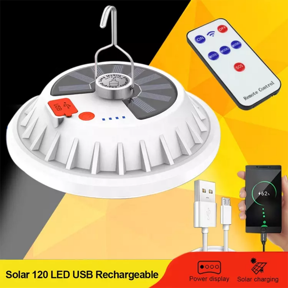 Solar LED Hanging Lamp Portable USB Rechargeable Emergency Light with Hook for Outdoor Camping Tent Hiking Fishing Climbing