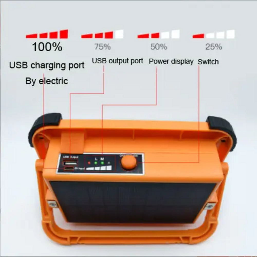 IP65 Waterproof Rechargeable Outdoor 100w Portable Multifunctional Solar Flood Light with Phone Charging
