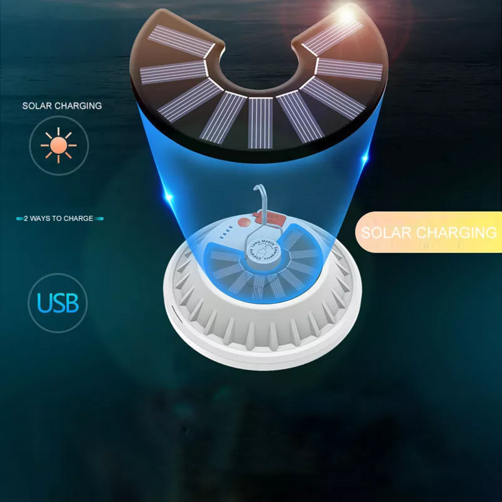 Solar LED Hanging Lamp Portable USB Rechargeable Emergency Light with Hook for Outdoor Camping Tent Hiking Fishing Climbing